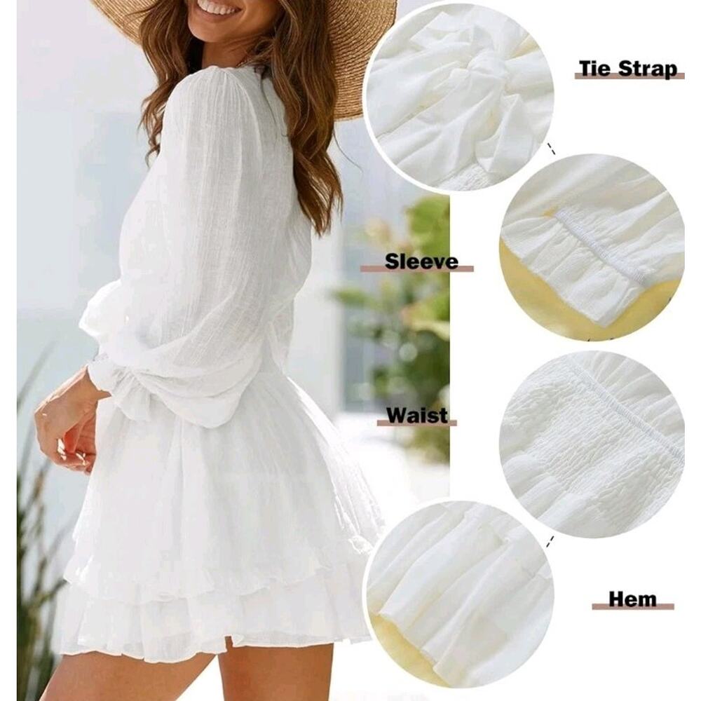 Anloli Womens Fall Summer‎ Dress Deep V Neck RufflesFloral Print Long Sleeve